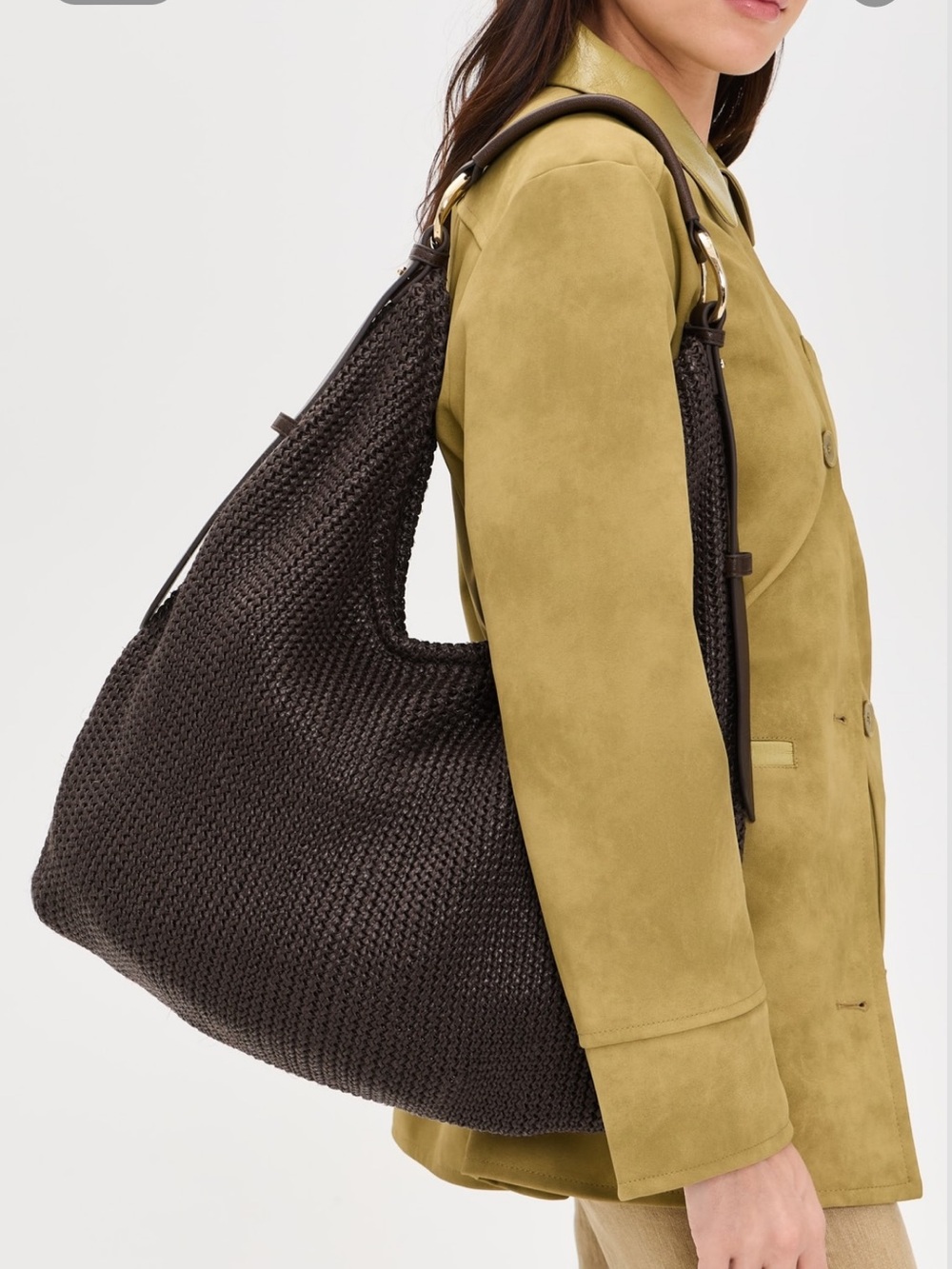 Dolce Vita raffia Woven Hobo Bag in Dark Brown with Gold Hardware